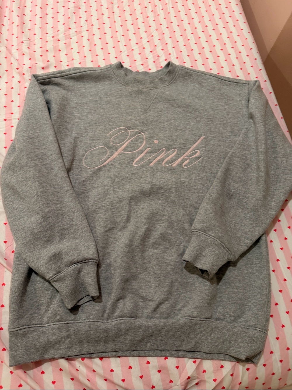 PINK Victoria's Secret Grey Crewneck Sweatshirt with Light Pink Script